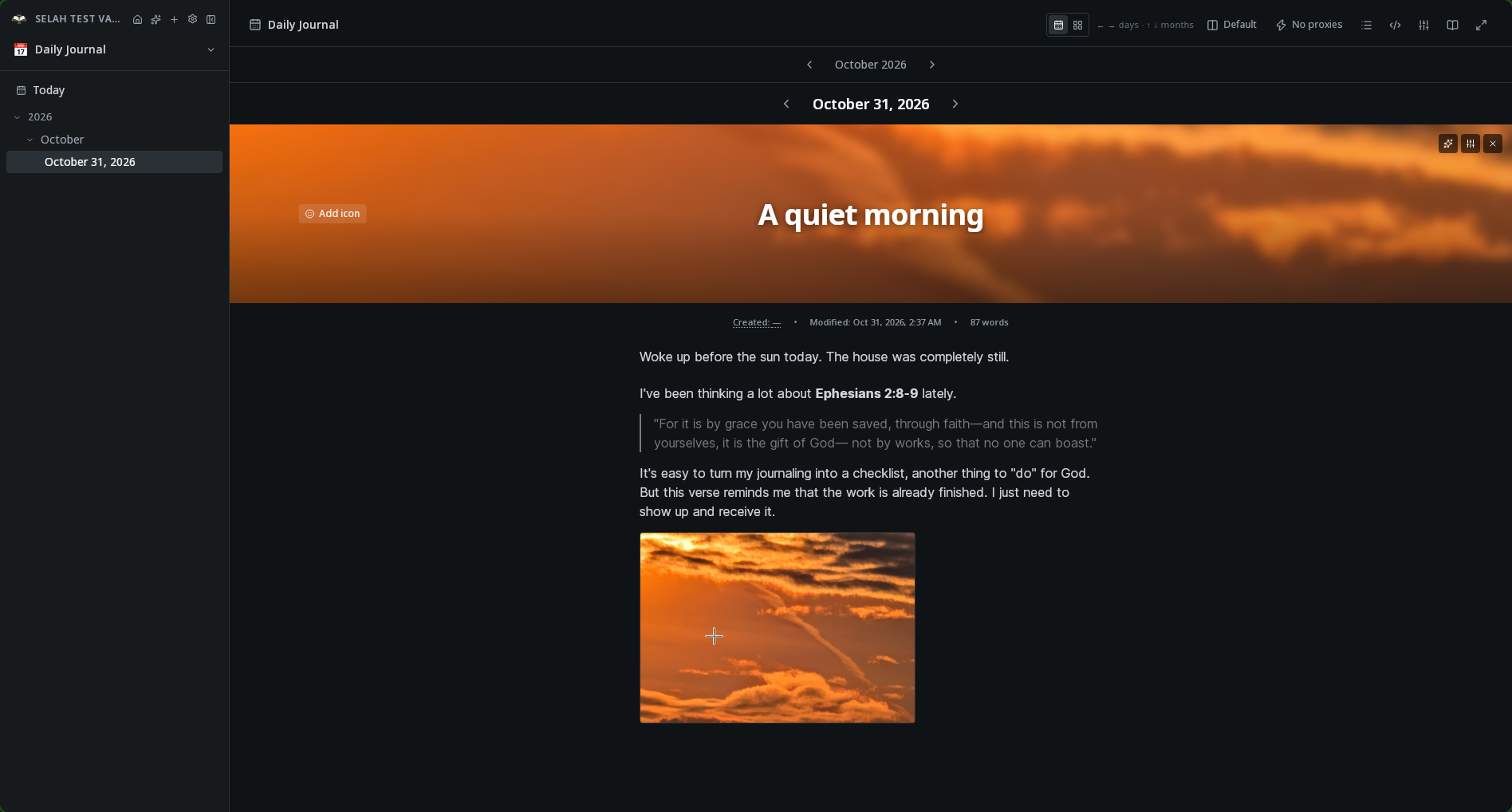 Selah — Daily Journal view