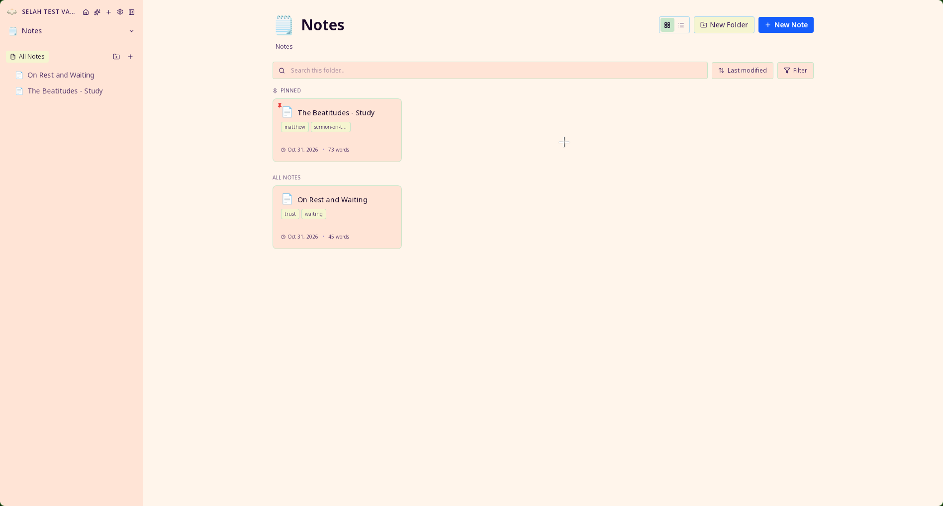 Selah — Notes view